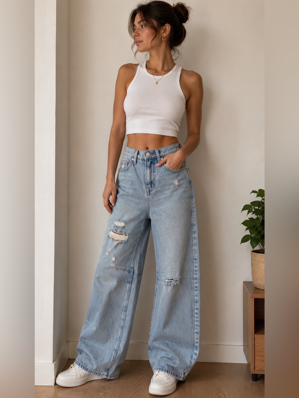 Scoop Barrel Leg Jeans Size 0 High Rise Distressed Wide Leg Denim NWT